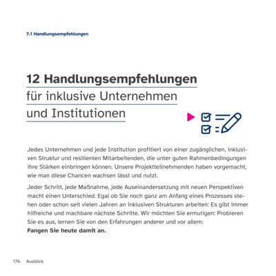 Handbuch Seite 176: 12 Handlungsempfehlungen für inklusive Unternehmen und Institutionen