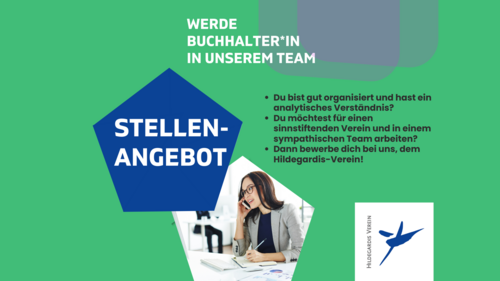 Auf der Grafik mit Foto einer telefonierenden Frau steht "Stellenangebot: Werde Buchhalter*in in unserem Team"